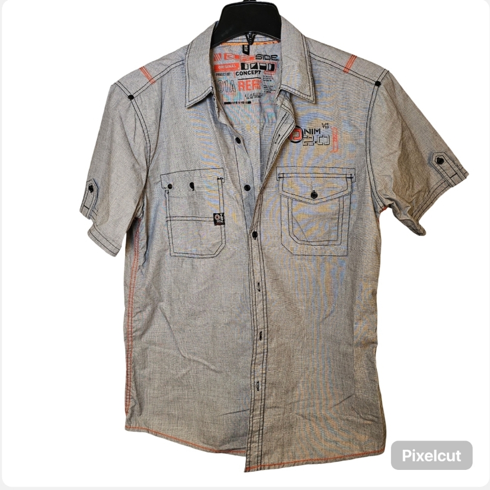 👍NWOT BurnSide grey cotton short sleeve button down shirt M US
